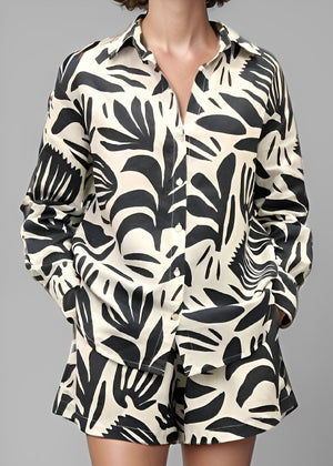 Boyfriend Shirt - Abstract Tropical White & Black