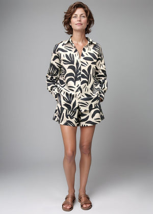 Boyfriend Shirt - Abstract Tropical White & Black