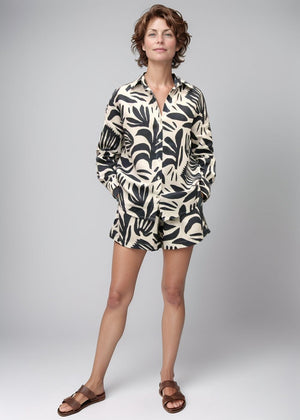 Boyfriend Shirt - Abstract Tropical White & Black