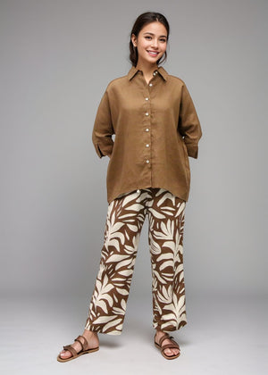 Linen Lounge Shirt - Brown