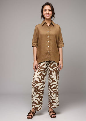 Linen Lounge Shirt - Brown