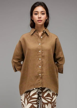 Linen Lounge Shirt - Brown