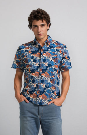 Koi and Waves - Teal