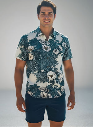 Puakala Blue on White Aloha Shirt