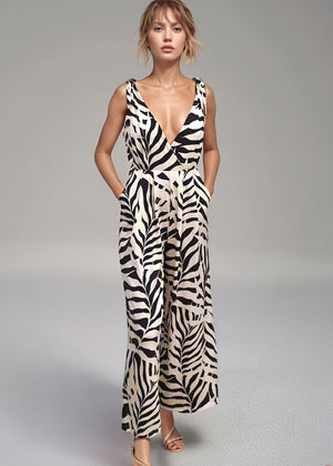 HAZEL JUMPSUIT - MONOCHROME PALMS