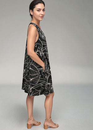 NIKKI DRESS - TROPICAL FOLIAGE BLACK