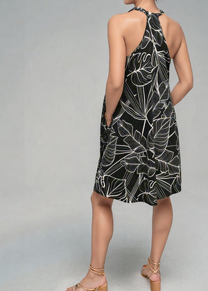 NIKKI DRESS - TROPICAL FOLIAGE BLACK