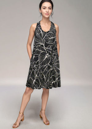 NIKKI DRESS - TROPICAL FOLIAGE BLACK