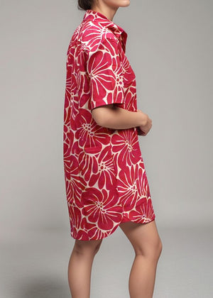 Island Shirt Dress - Vintage Flowers Raspberry