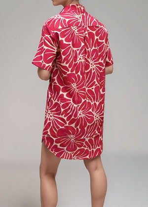 Island Shirt Dress - Vintage Flowers Raspberry