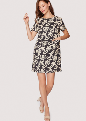 Tropic Flair Mini Shift Dress - Black & Cream