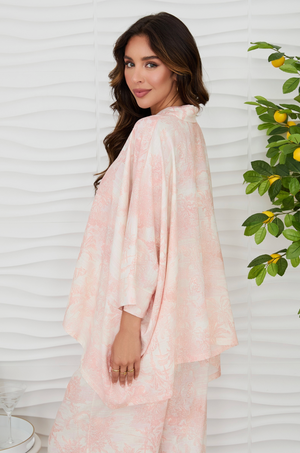 Tropical Palm Batwing Button Down - Blush