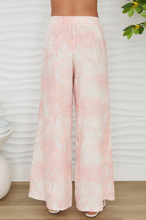 Tropical Palm Wide Leg Pants - Blush