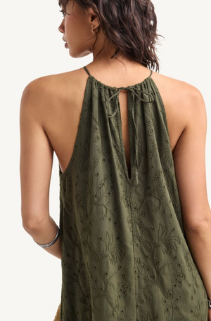 Alora High Neck Dress - Tropical Eyelet