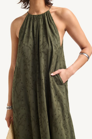 Alora High Neck Dress - Tropical Eyelet