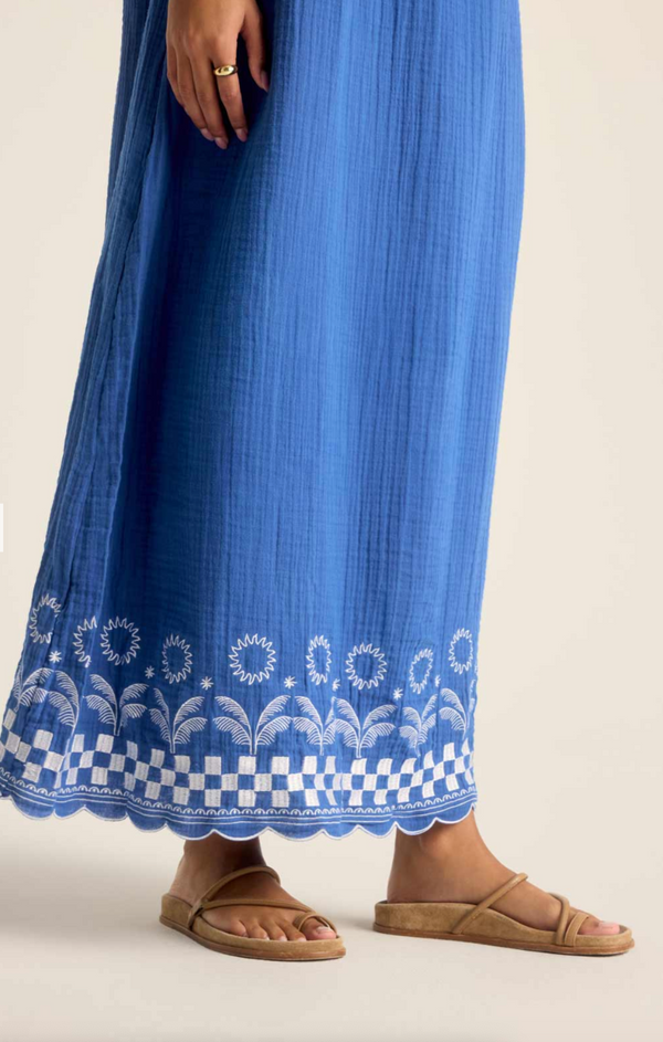 Daya Embroidered Dress in Cobalt Blue