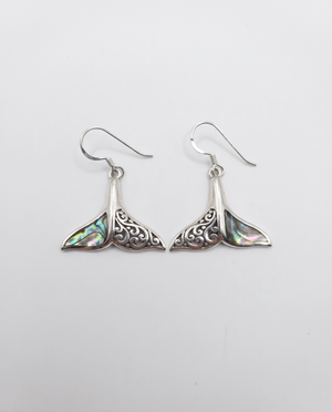 Sterling Silver Whale Tail Abalone Inlay Drop Earrings