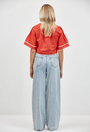 Auguste Floral Eyelet Tie Top in Red