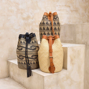 Rattan Sling Back Pack - Light Leather Large