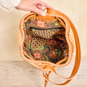 Rattan Sling Back Pack - Light Leather Large