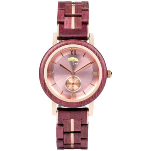 Ladies Koa Wood Watch - Pink Face