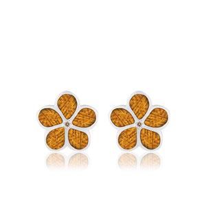 Koa Plumeria with Diamonds Studs