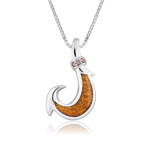 Koa Fish Hook with Diamond Pendant