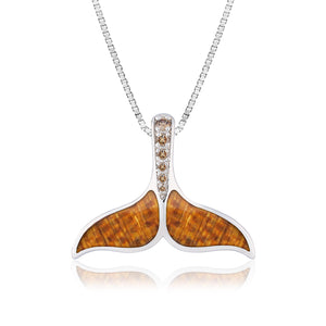 Koa Whale Tail with Diamond Pendant
