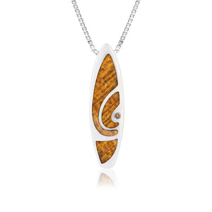 Koa Surfboard with Diamond Pendant