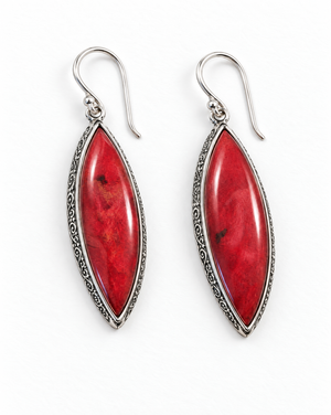Sterling Silver Red Coral Surfboard Drop Earrings