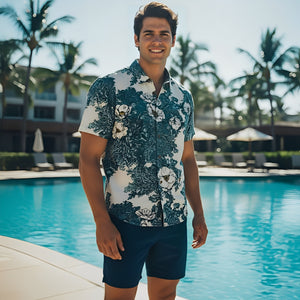 Puakala Blue on White Aloha Shirt