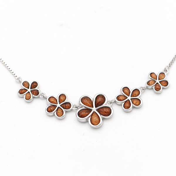 5 Plumeria Sterling Silver Koa Inlay Necklace