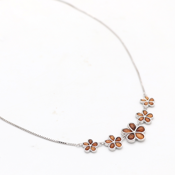 5 Plumeria Sterling Zilveren Koa Inlay Ketting