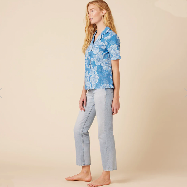 Aloha Biscus Camp Shirt - Ocean Blue