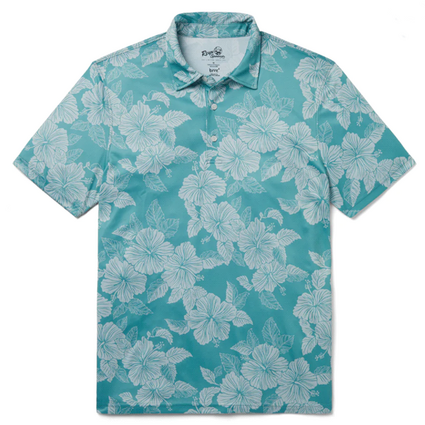 Aloha Biscus Performance Polo - Aqua 