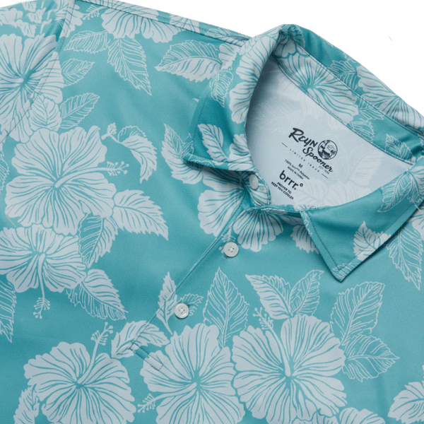 Aloha Biscus Performance Polo - Aqua 