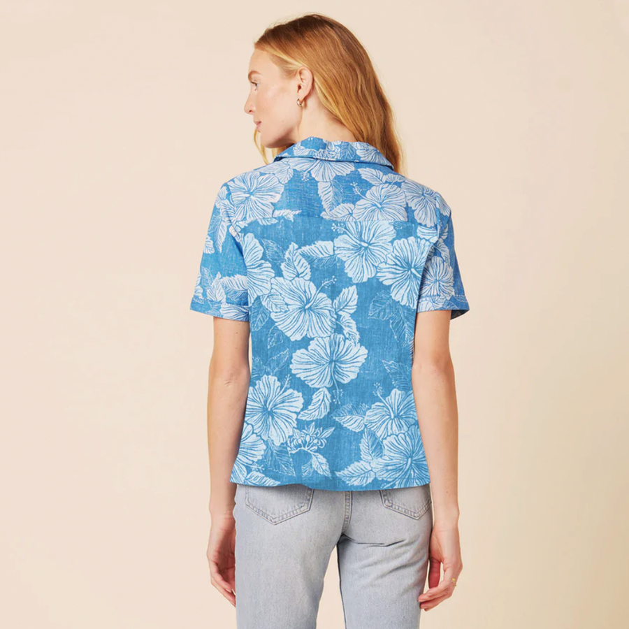Aloha Biscus Camp Shirt - Ocean Blue
