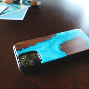 Koa Wood and Aqua Resin Phone Case