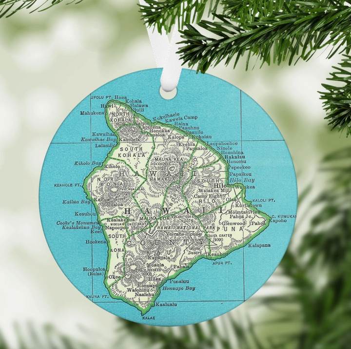 Hawaii Big Island Map Aluminum Ornament