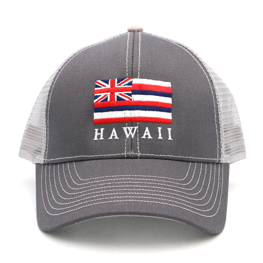 Hawaii Flag Trucker Hat - Gray/White