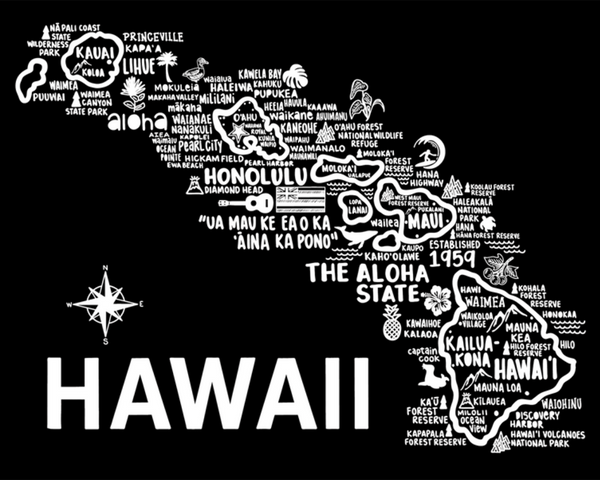 Hawaii Map Wall Prints