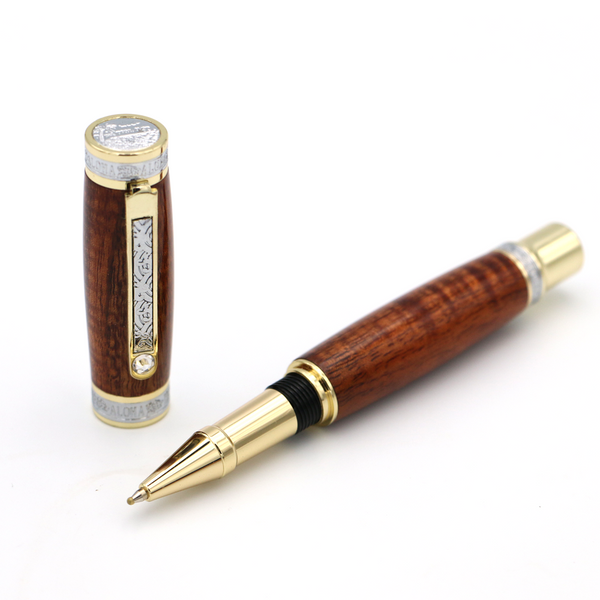 Premium Curly Hawaiian Koa Aloha Pen - Gold