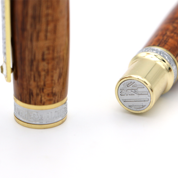 Premium Curly Hawaiian Koa Aloha Pen - Gold