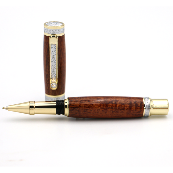 Premium Curly Hawaiian Koa Aloha Pen - Gold