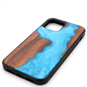 Koa Wood and Aqua Resin Phone Case