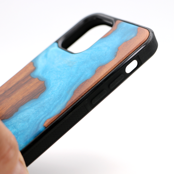 Koa Wood and Aqua Resin Phone Case