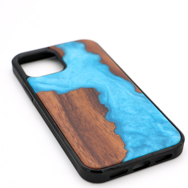 Koa Wood and Aqua Resin Phone Case