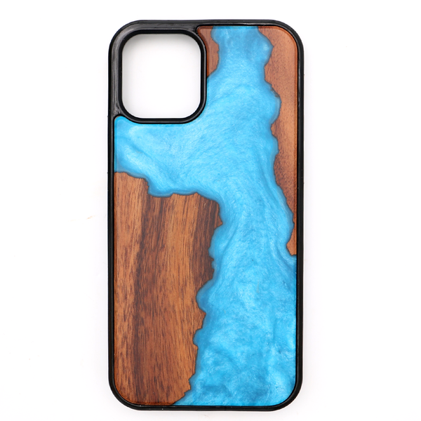 Koa Wood and Aqua Resin Phone Case