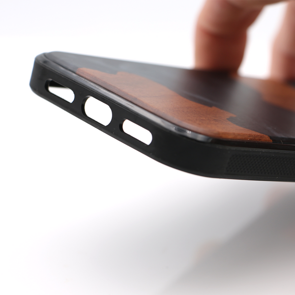 Koa Wood and Black Resin Phone Case