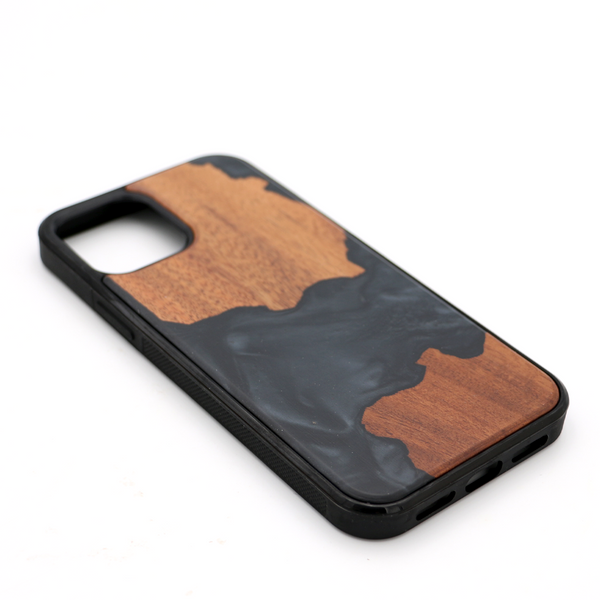 Koa Wood and Black Resin Phone Case